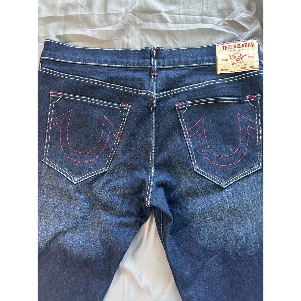True Religion World Tour Jeans Mens 38 Dark Wash Red Horseshoe Contrast Stitch